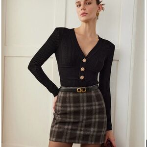 Commense Checkered Chocolate Mini Skirt